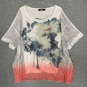 Zuriel Artsy Open Knit Sweater Top Womens Small Medium Abstract Floral Funky Art